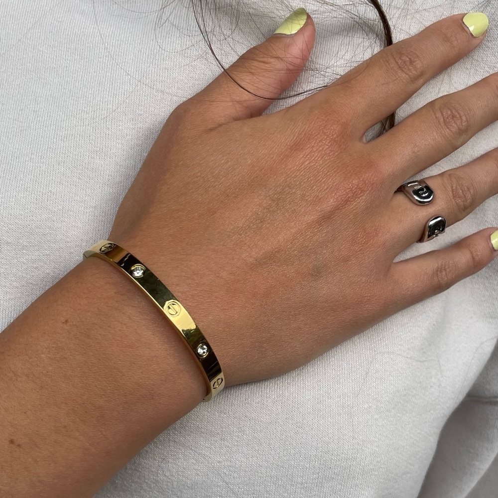 LUXURY GOLD SCREW BRACELET ZIRCONIA LOVE BANGLE BRACELET - Picture 3 of 16